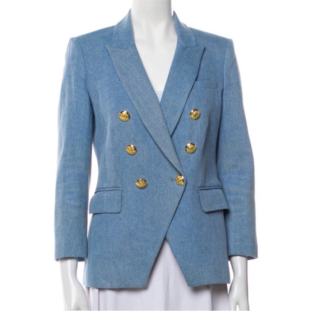 Veronica Beard Light Blue Blazer with Gold Buttons (Missing Button)